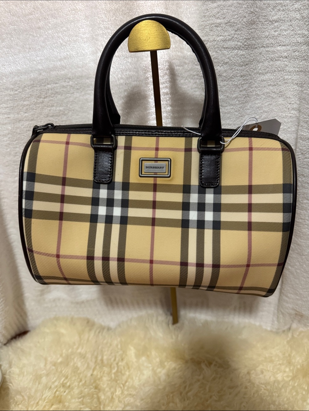 Burberry Beige Nova Check Handbag with Black Trim
